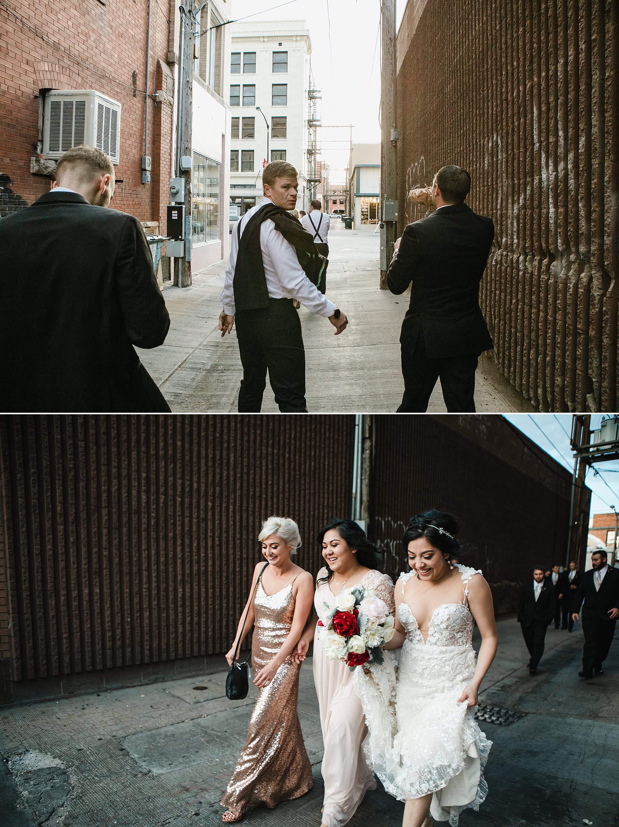 alley bridal party photos