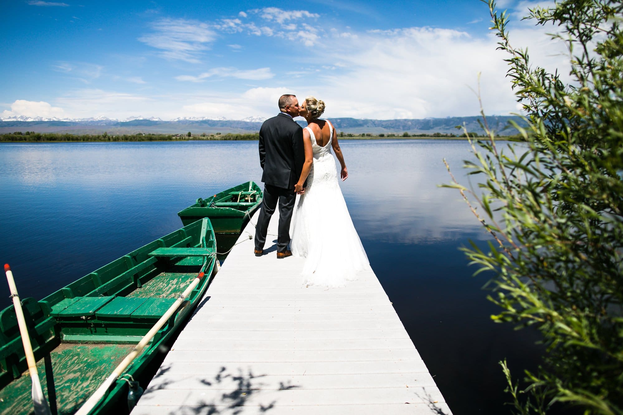 wyoming bride groom on lake