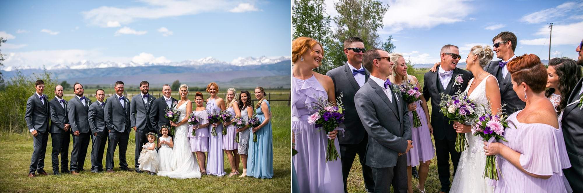 bridal party in wyoming sunshine