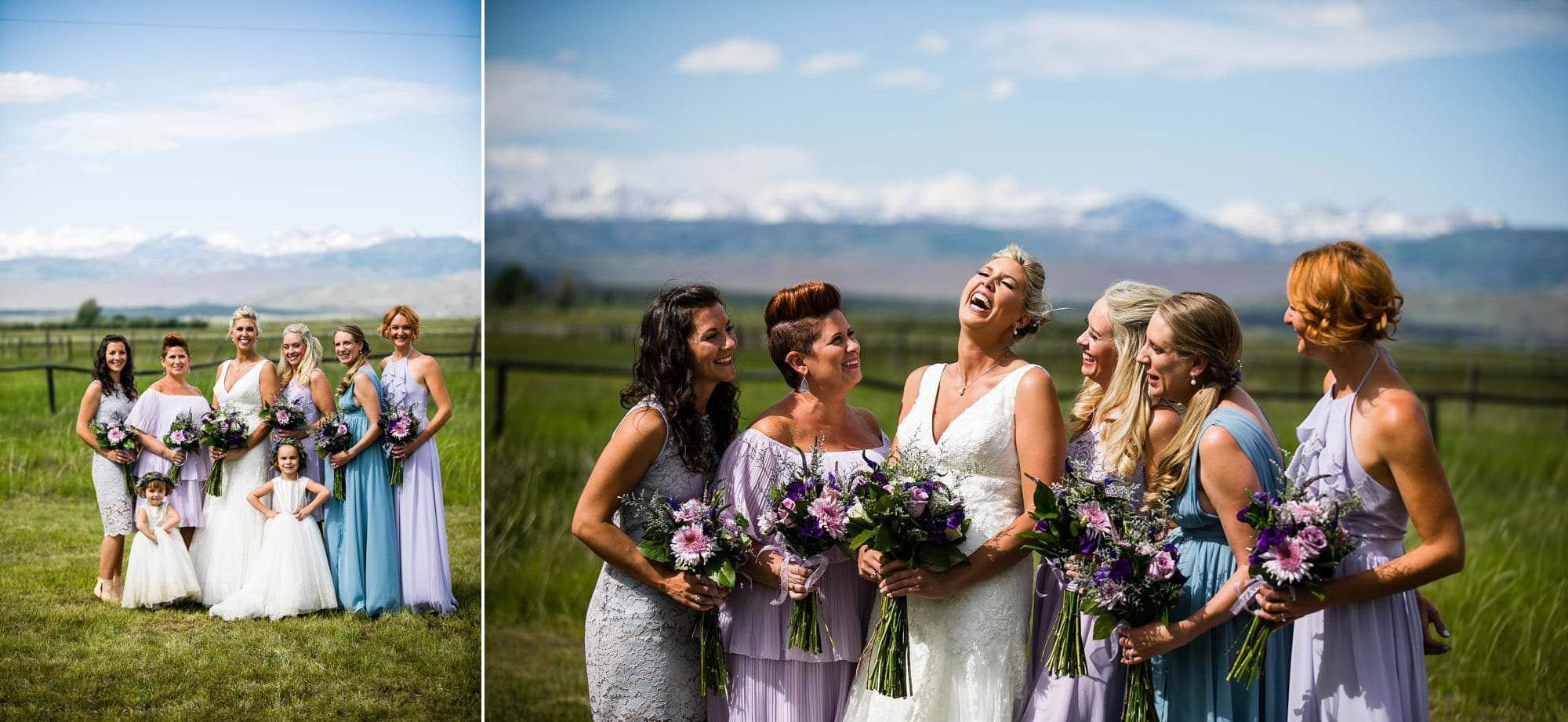 bridesmaids in wyoming mountains laughing