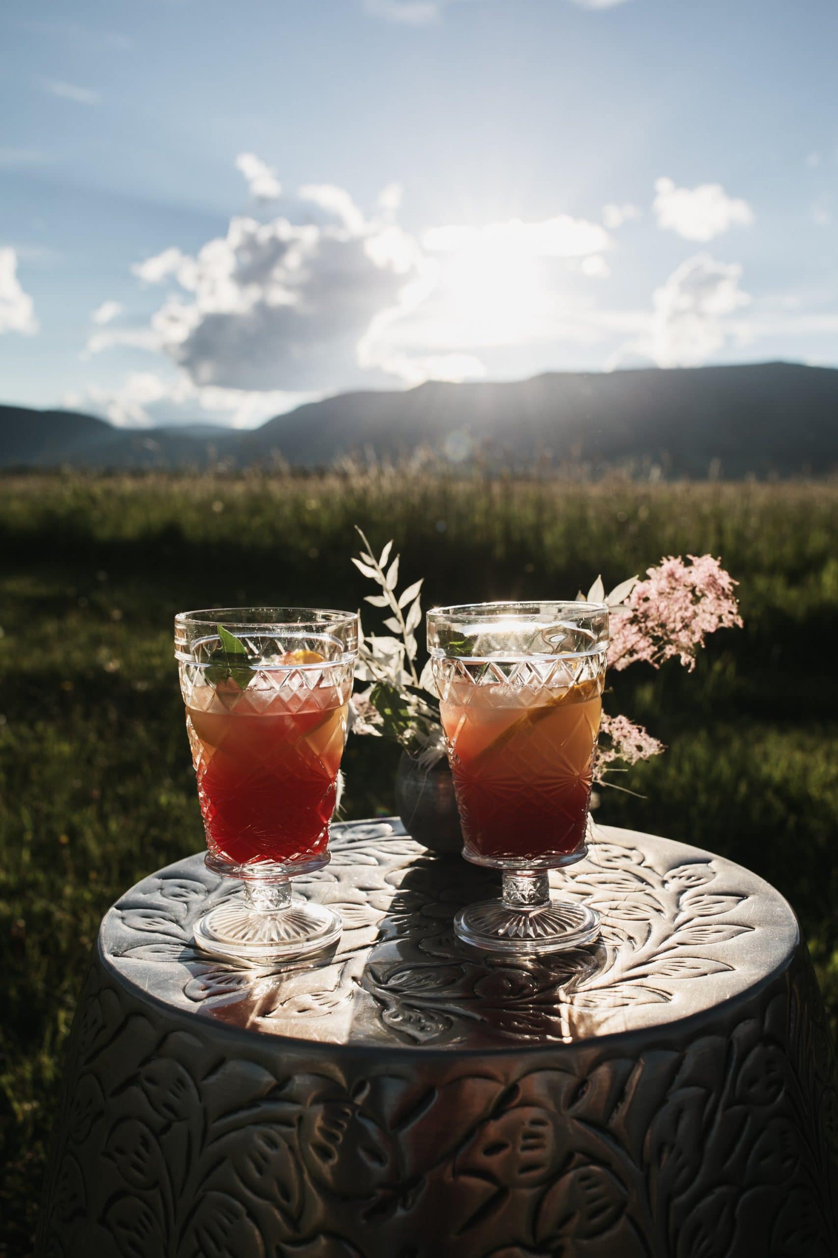 drinks in sunset on table wyoming