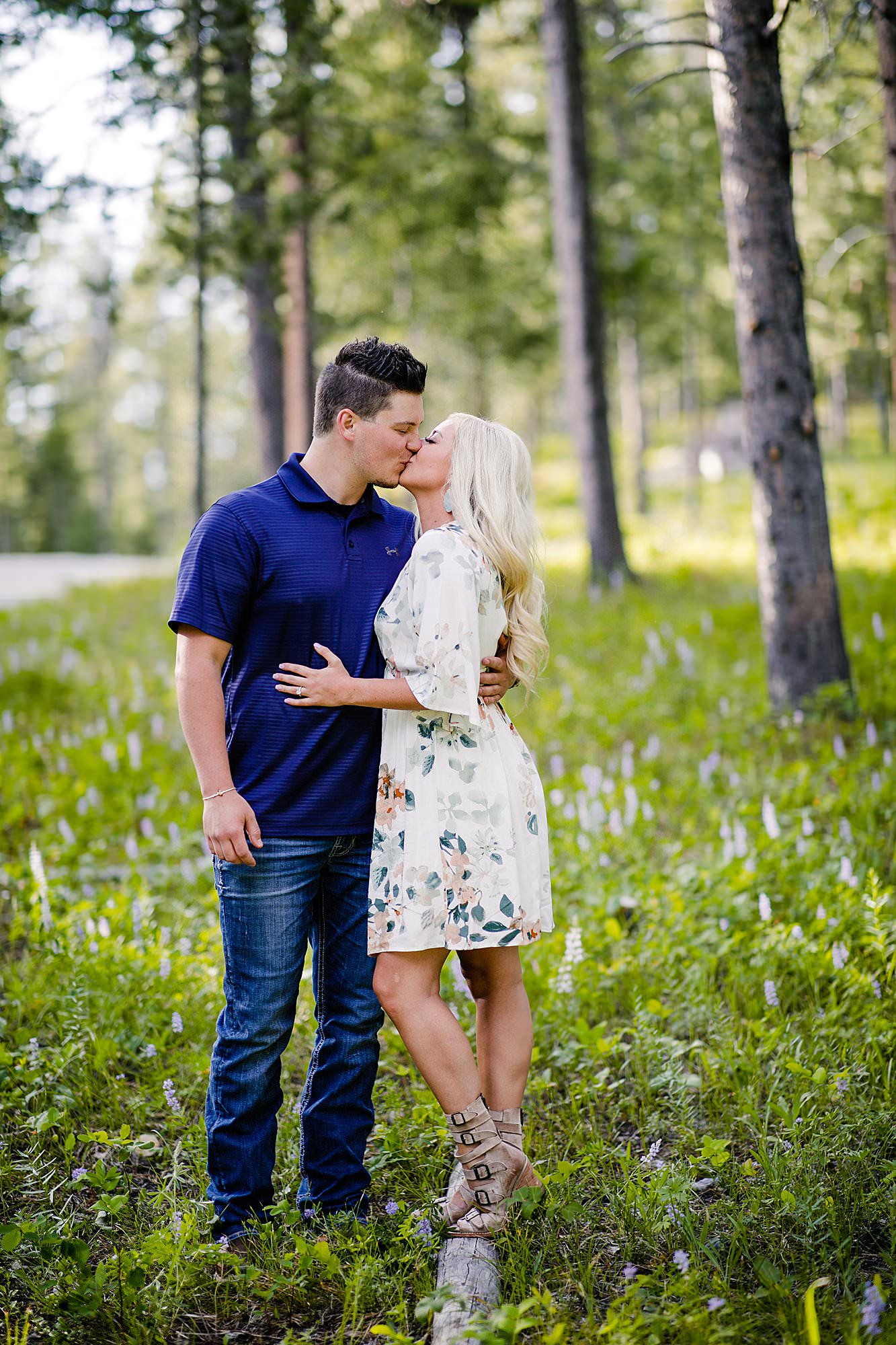 engagement session in woods in wyoming