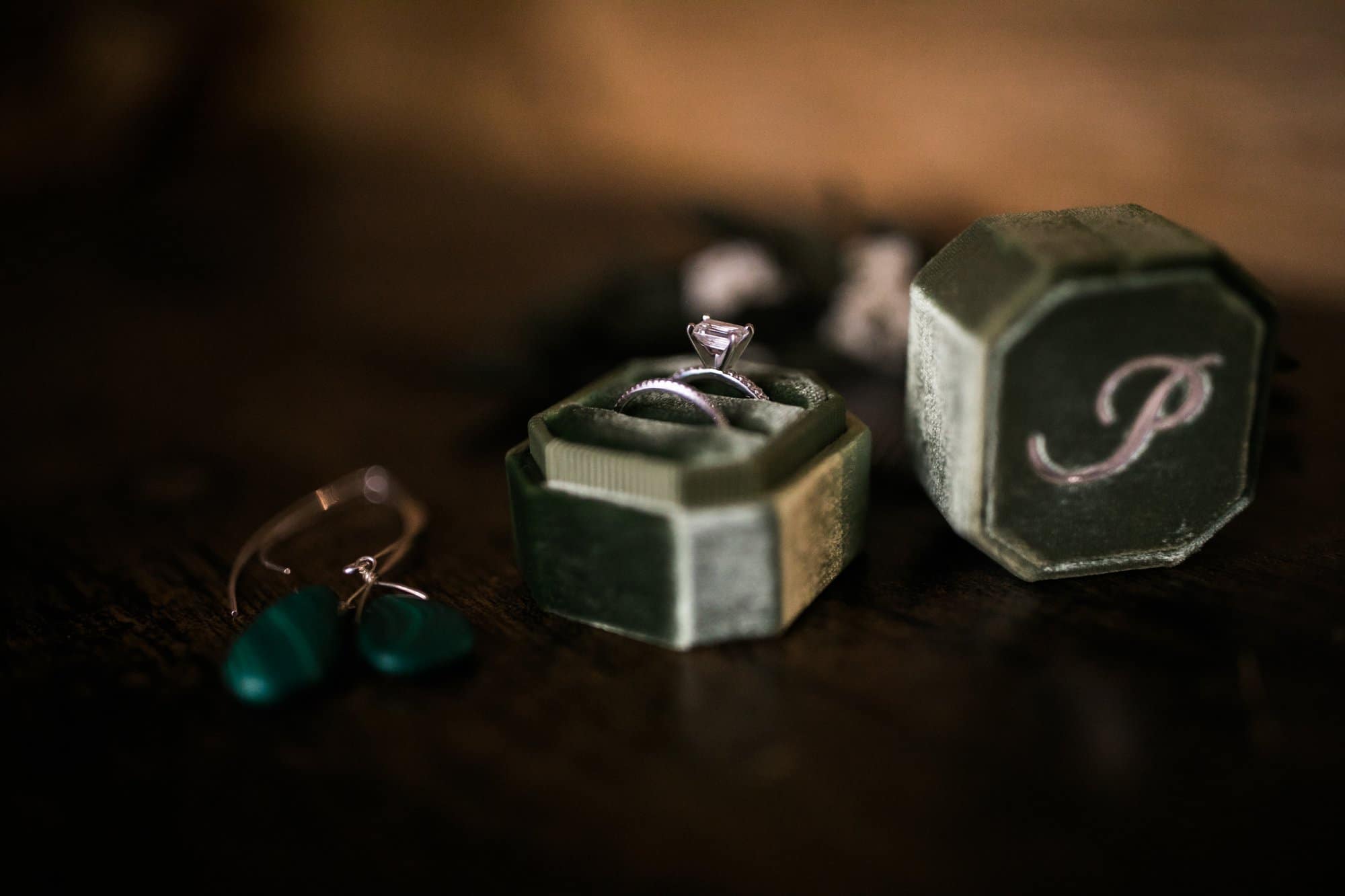 ring and earrings, bridal details