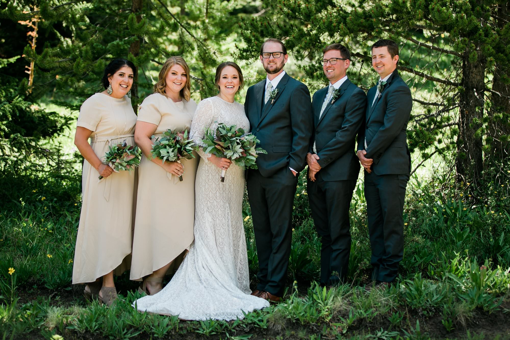 bridal party in mountain setting