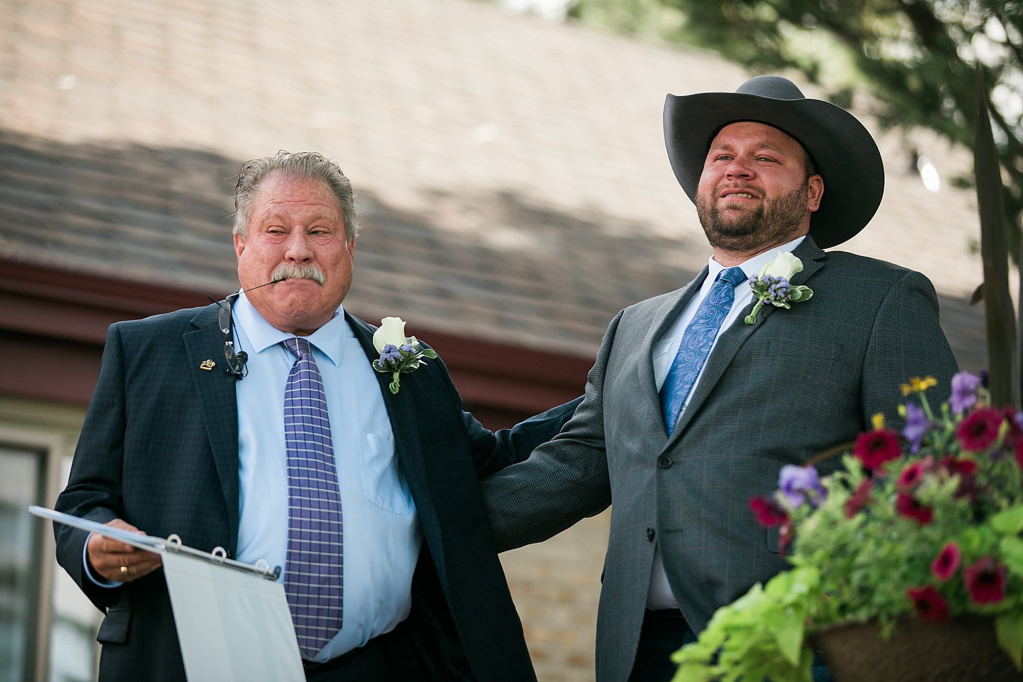 groom and dad crying as bride walks down aisle