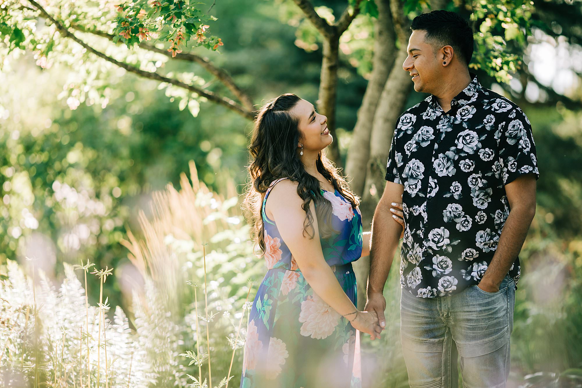 Cheyenne Botanic Gardens Engagement photo, couple smiling