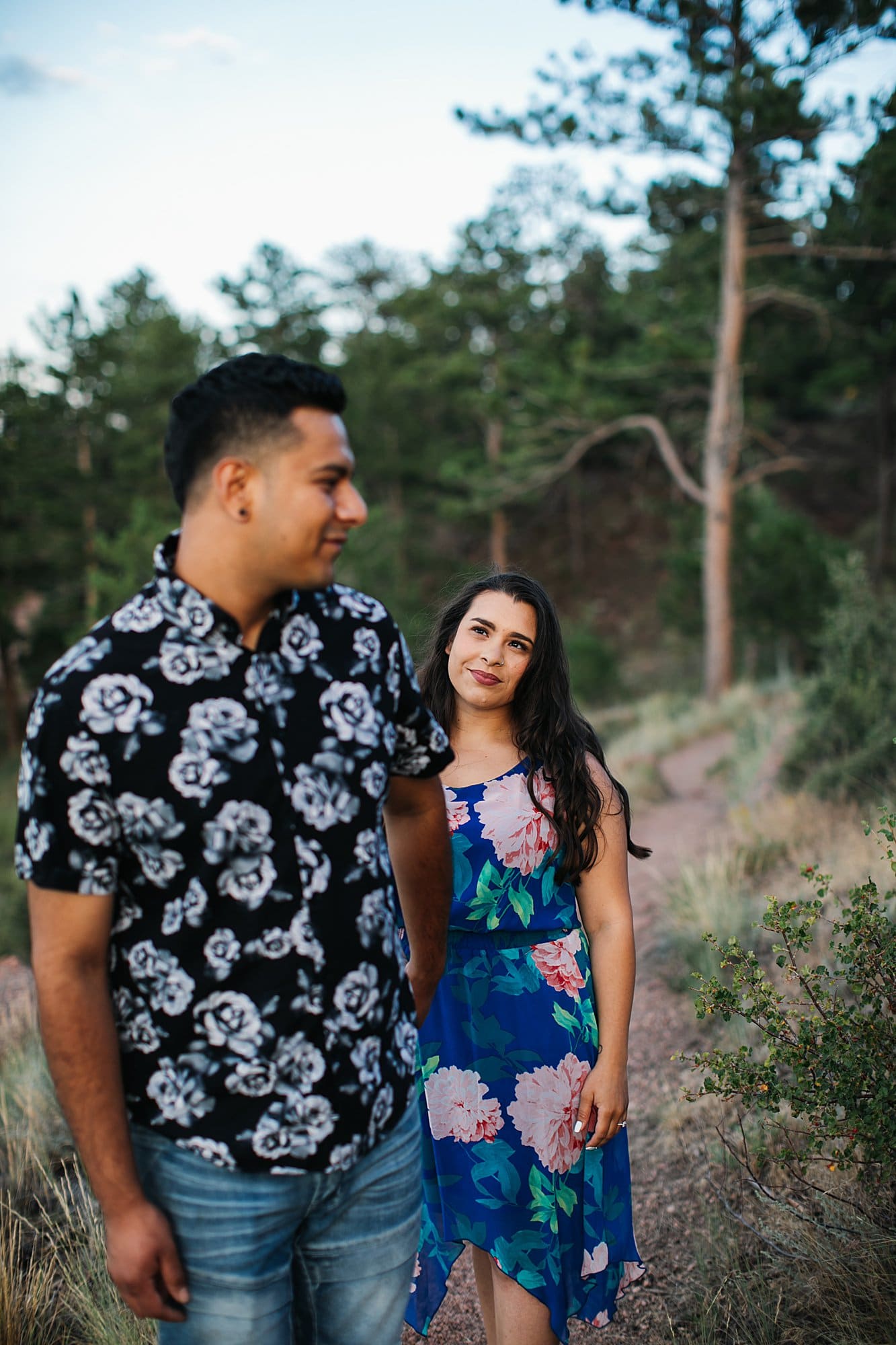 engagement session on mountain trail in wyoming