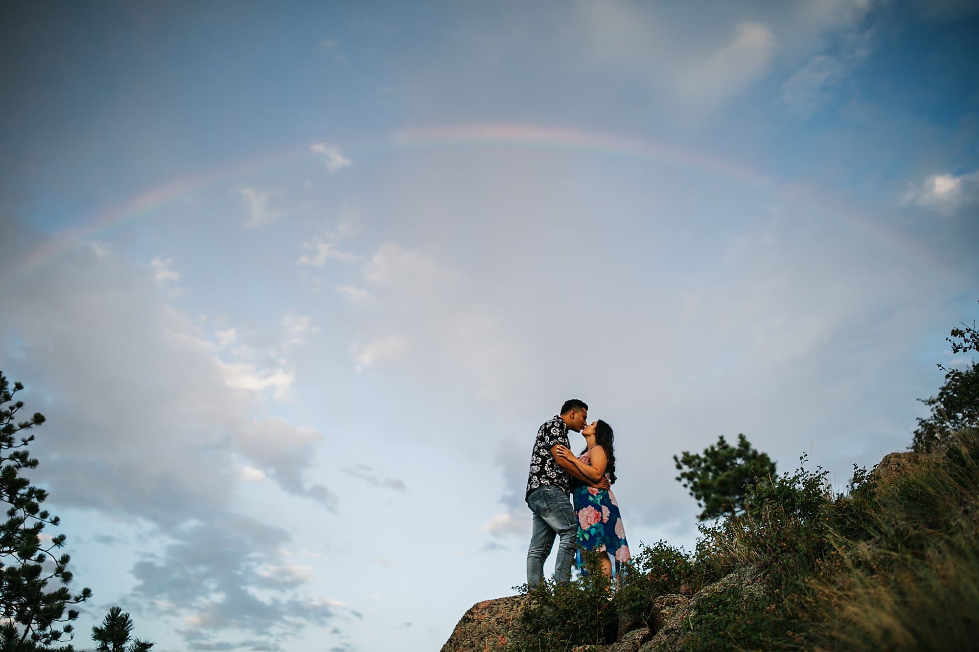 rainbow during engagement session Wyoming